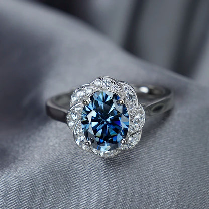 Jeweller Buy Oval Cut Sapphire Blue Moissanite Diamond Ring S925 Sterling Silver Stylish Trendy Design Ring