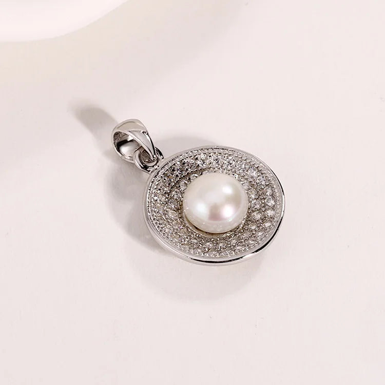 Round circle sterling silver single freshwater pearl pendant for girlfriend