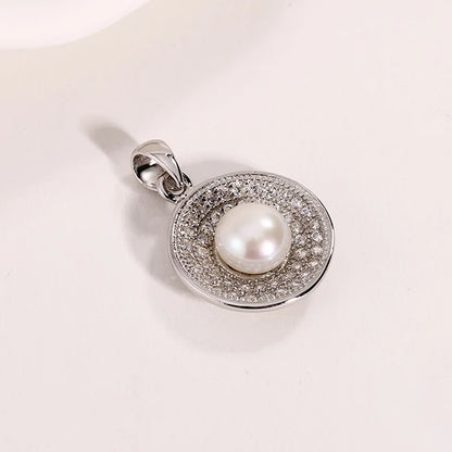 Round circle sterling silver single freshwater pearl pendant for girlfriend