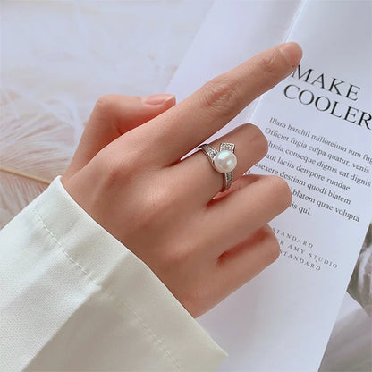 Women's jewelry 925 sterling silver diamond set cultured pearl ring