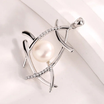 Fashion jewelry 925 sterling silver dainty diamond necklace pendants and charms with freshwater pearl