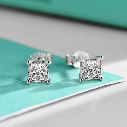 Jeweller Buy Classic Style Princess Cut 0.5CT Moissanite Stud Earrings 925 Sterling Silver Ear Studs