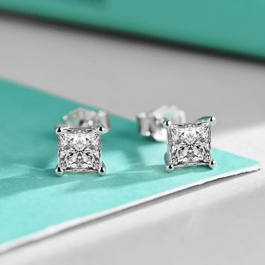 Jeweller Buy Classic Style Princess Cut 0.5CT Moissanite Stud Earrings 925 Sterling Silver Ear Studs