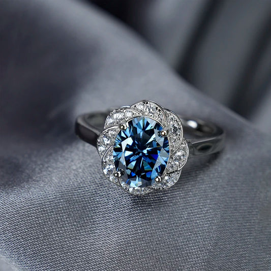 Jeweller Buy Oval Cut Sapphire Blue Moissanite Diamond Ring S925 Sterling Silver Stylish Trendy Design Ring