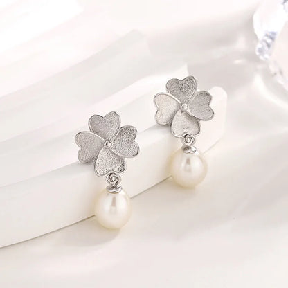 Jewelry bulk wholesale 925 sterling silver flower four 4 leaf clove stud earrings for women