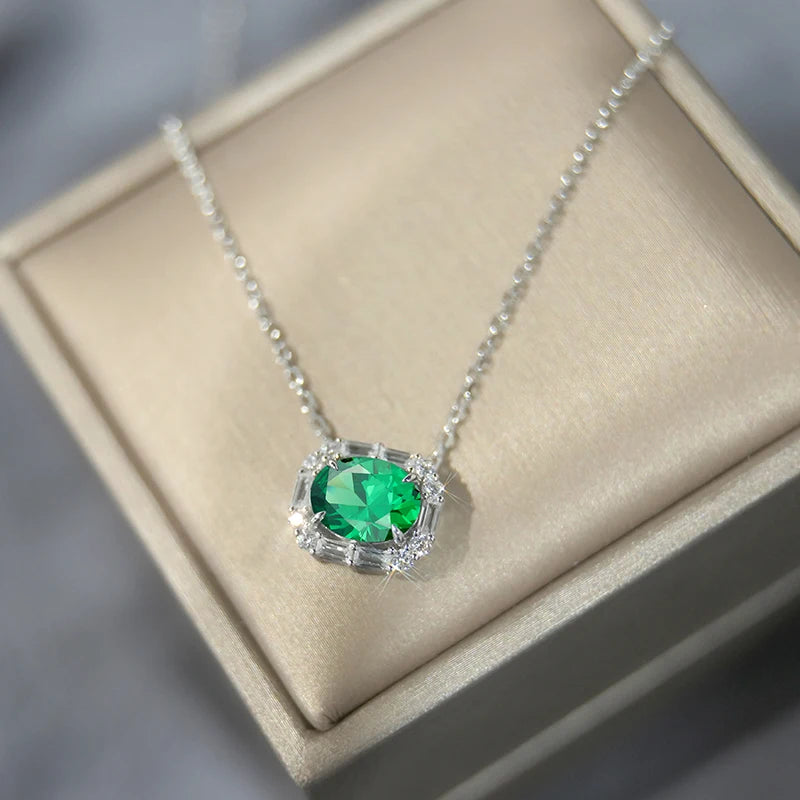 Jeweller Buy Luxury 925 Sterling Silver Necklace with 2 Carat Blue Green Moissanite Pendant Trendy Link Chain for Parties Weddings Gifts