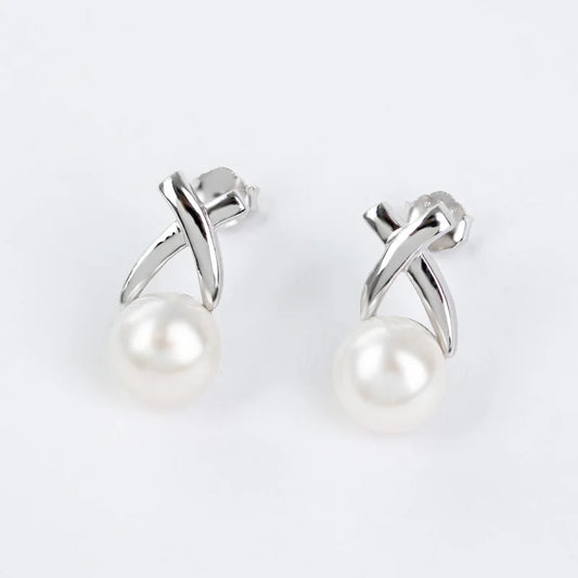 Latest Design Fine jewelry Classic S925 Sterling Silver Freshwater Pearl stud earrings for Women & Girls Wedding Gift