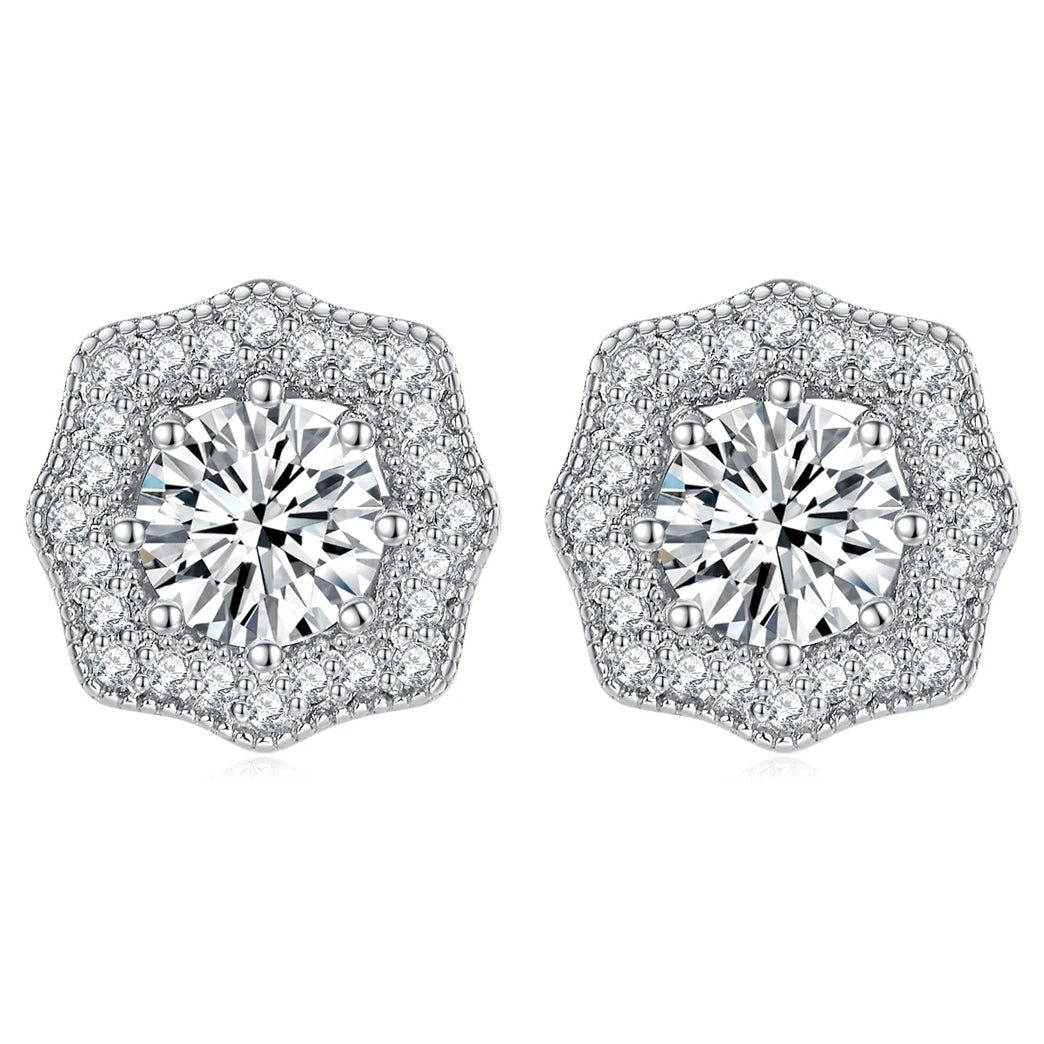 Custom Silver Earring Flower Shaped Round Cut 5.0mm Rhodium Plating Pure Silver Earring Studs for Women
