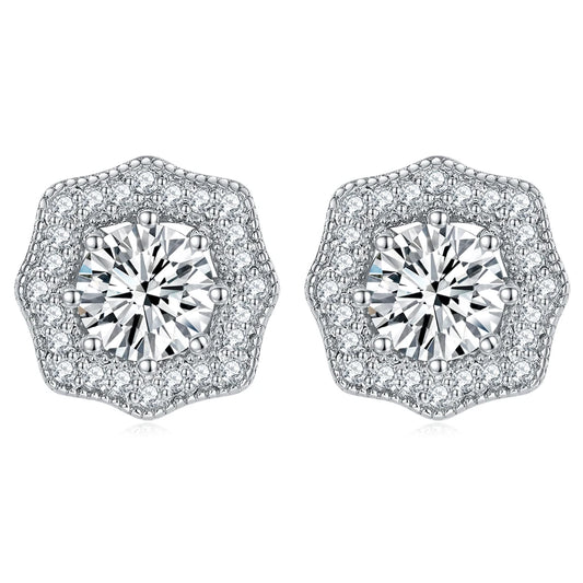 Custom Silver Earring Flower Shaped Round Cut 5.0mm Rhodium Plating Pure Silver Earring Studs for Women