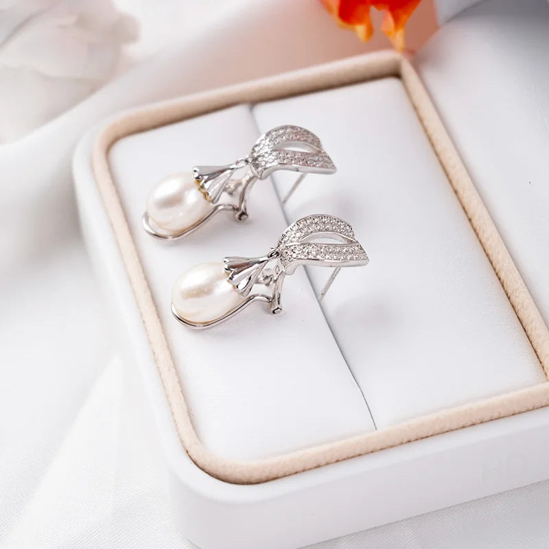 very high quality class freshwater pearl drop earrings cubic zirconia rhodium plated silver jewelry for wedding