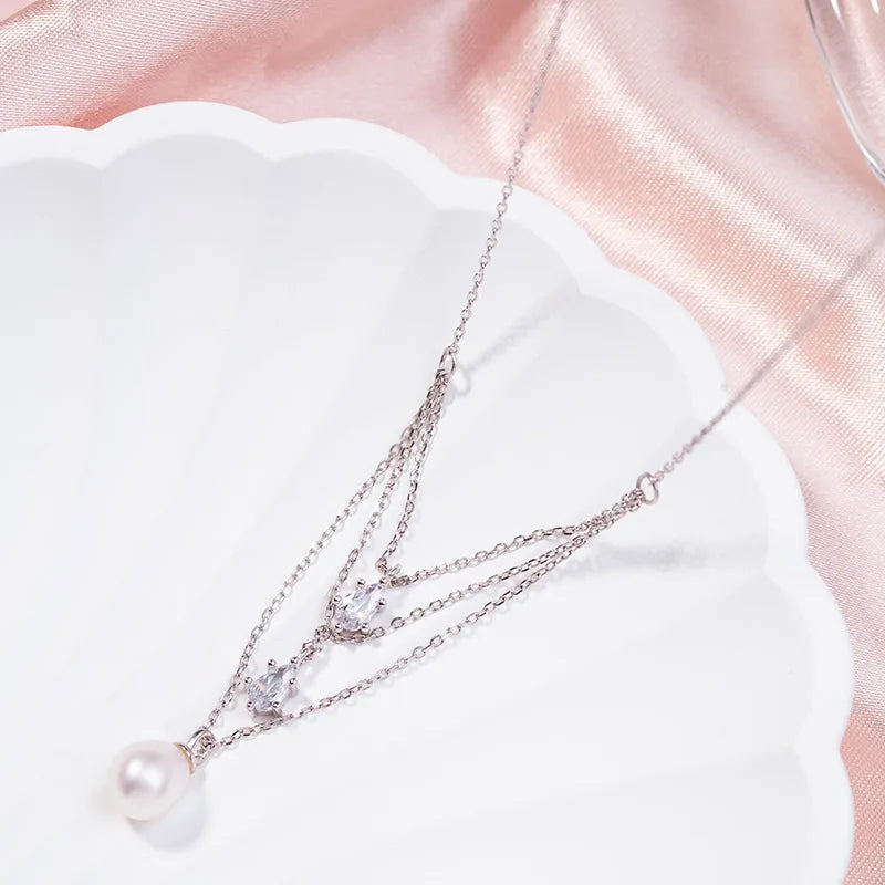 925 sterling silver women teardrop pearl charm drop pendant necklace with pearl pendant