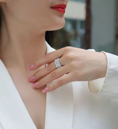 JEWELLER BUY 1pc Radiant 4-Row Moissanite Ring - 925 Sterling Silver Men's Engagement and Wedding Band - Hypoallergenic