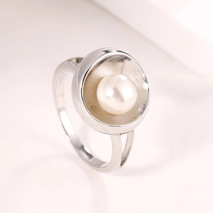Wholesale fashion 925 sterling silver minimalist simple engagement women freshwater pearl ring for girls