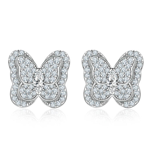 Trendy Earring Summer Butterfly Women Jewelry Cubic Zirconia 925 Sterling Silver Butterfly Stud Earrings