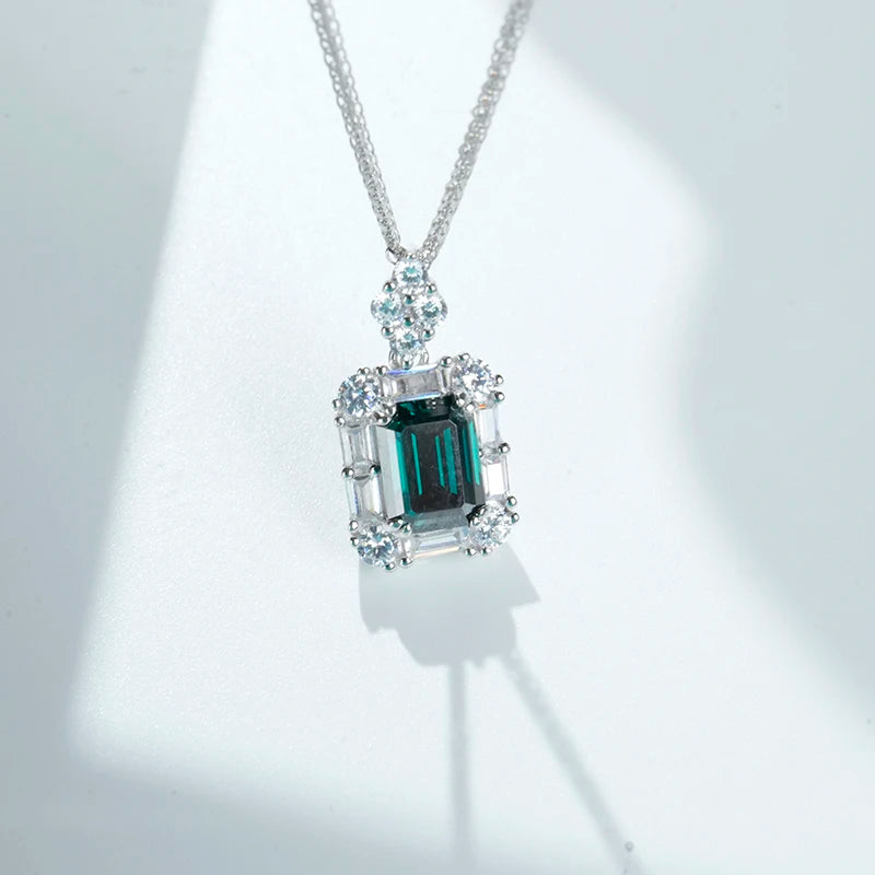 Jeweller Buy High Quality 2 Carats Emerald Green Moissanite Pendant Necklace 925 Sterling Silver Link Chain Trendy Parties Weddings Gifts