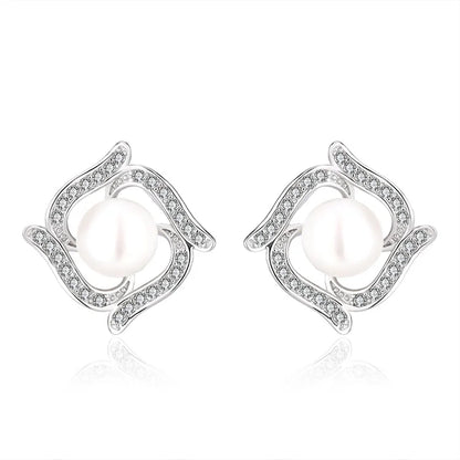Zircon stone freshwater pearl women earrings 925 sterling silver stud with natural stones