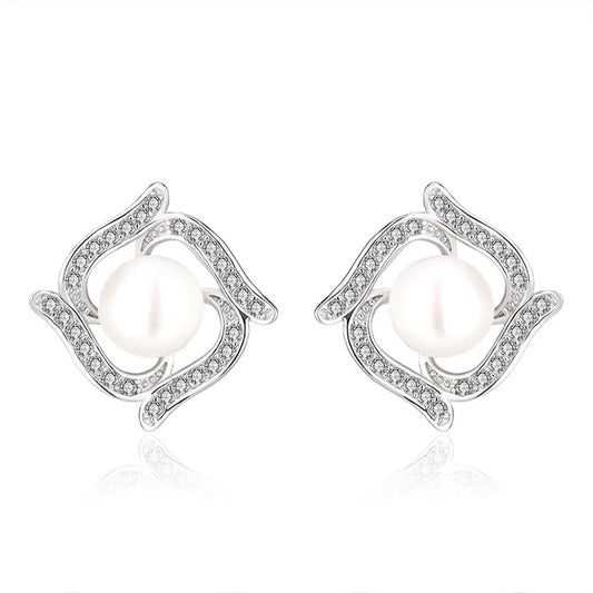 Zircon stone freshwater pearl women earrings 925 sterling silver stud with natural stones