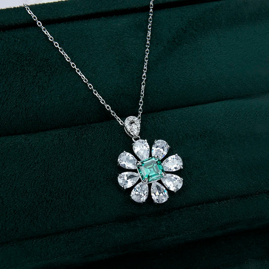 Jeweller Buy 925 Sterling Silver Trendy Flower Pendant Necklace Asscher Green Moissanite Link Chain Gift Wedding Party Fashionable Jewelry