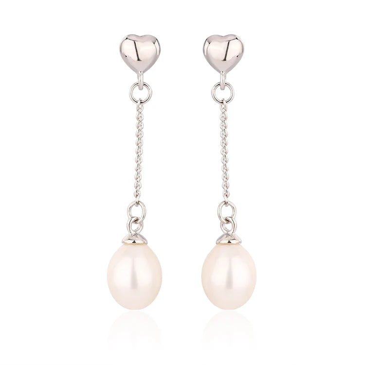 Trendy beautiful 7mm 7.5mm pearl 925 sterling silver freshwater cultured pearl post dangle drop earrings