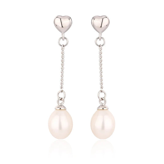 Trendy beautiful 7mm 7.5mm pearl 925 sterling silver freshwater cultured pearl post dangle drop earrings