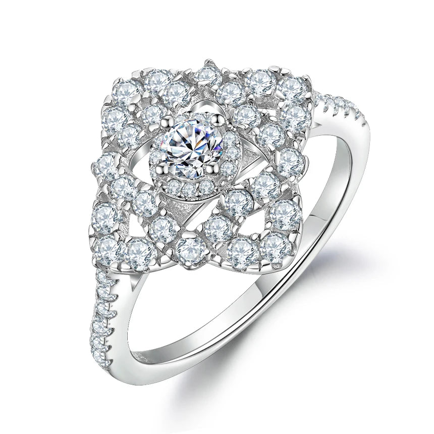 Custom Silver Rings Jewelry Women Full-diamond Zircon Flower Shaped Non Fading Engagement Rings 925 Sterling Silver