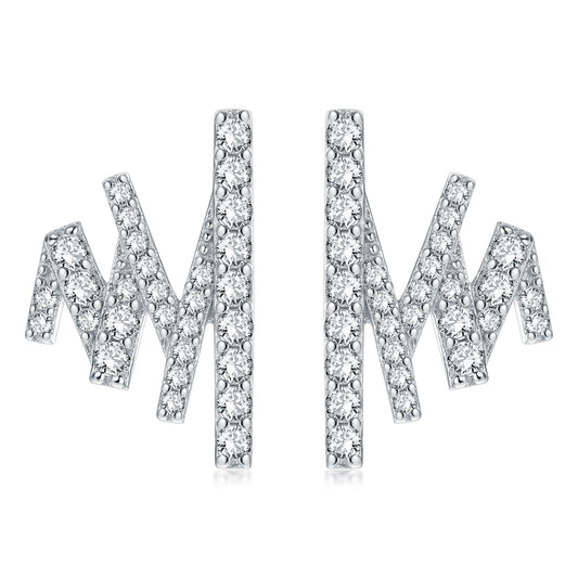 Fashion silver jewelry zig zag earrings studs women rhodium plated 925 sterling silver statement earrings