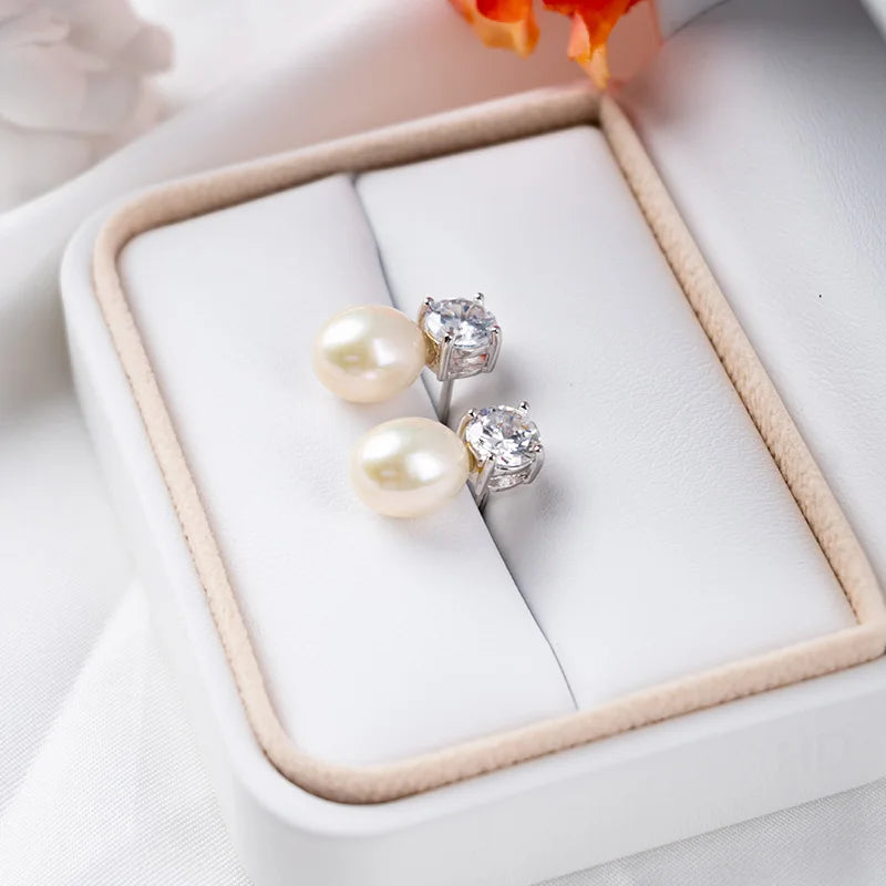 Hot Selling trendy s925 sterling silver Rhodium plated jewelry  natural genuine pearl earrings for Weddings Gifts