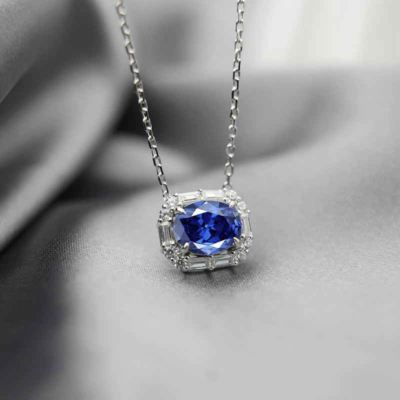 Jeweller Buy Luxury 925 Sterling Silver Necklace with 2 Carat Blue Green Moissanite Pendant Trendy Link Chain for Parties Weddings Gifts