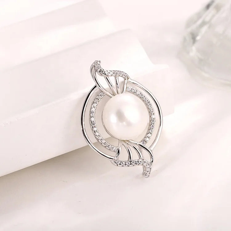 Custom made jewelry 925 sterling silver diamond round circle single pearl necklace pendants for chains