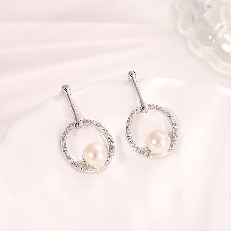 Elegant 925 Sterling Silver Classic Pearl Drop Earrings Women Fashion Cubic Zirconia Rhodium Plated  For Girls 2024