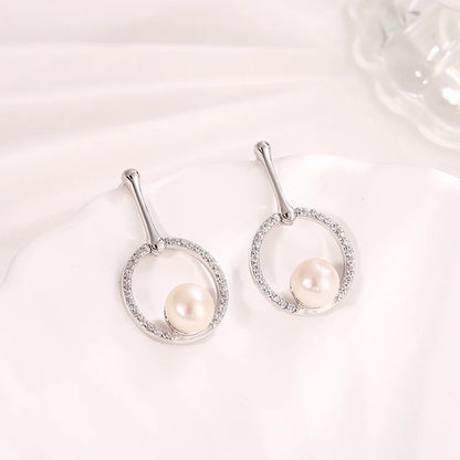Elegant 925 Sterling Silver Classic Pearl Drop Earrings Women Fashion Cubic Zirconia Rhodium Plated  For Girls 2024