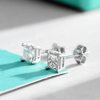 Jeweller Buy Classic Style Princess Cut 0.5CT Moissanite Stud Earrings 925 Sterling Silver Ear Studs