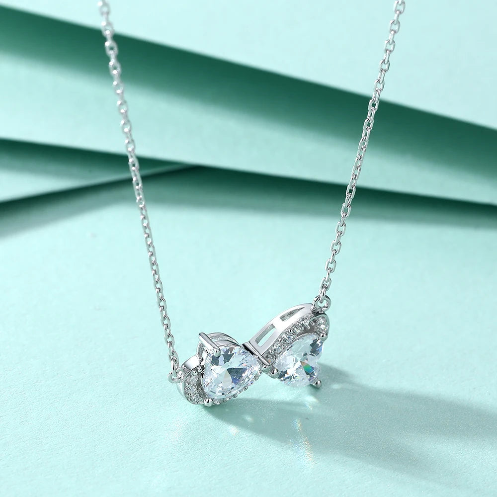 Silver Pendant Double Duet Heart 6*6mm Zirconia Gemstone Rhodium Plating 925 Sterling Silver Necklaces for Women