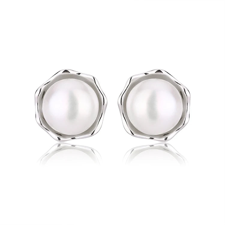 Custom logo jewelry big large round circle fresh water pearl s925 sterling silver women stud earring