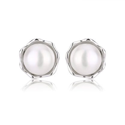 Custom logo jewelry big large round circle fresh water pearl s925 sterling silver women stud earring