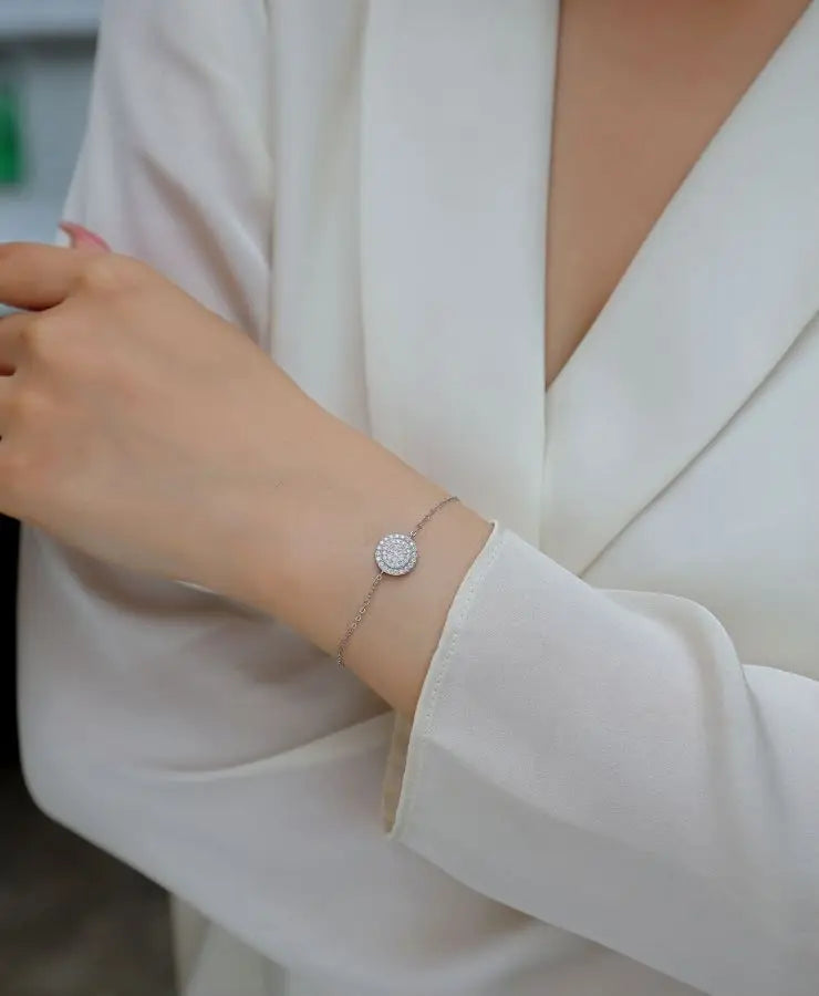 JEWELLER BUY 1PC Moissan Bracelet S925 Silver 18k Gold Plated Hypoallergenic Pendant, Nickel-Free, Sparkling Gemstone Jewelry