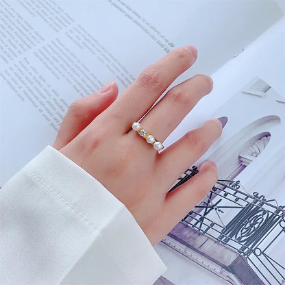 Ladies diamond gold plated sterling silver ring wedding ring with three pearls for women