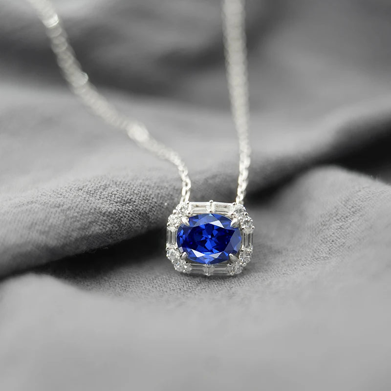 Jeweller Buy Luxury 925 Sterling Silver Necklace with 2 Carat Blue Green Moissanite Pendant Trendy Link Chain for Parties Weddings Gifts