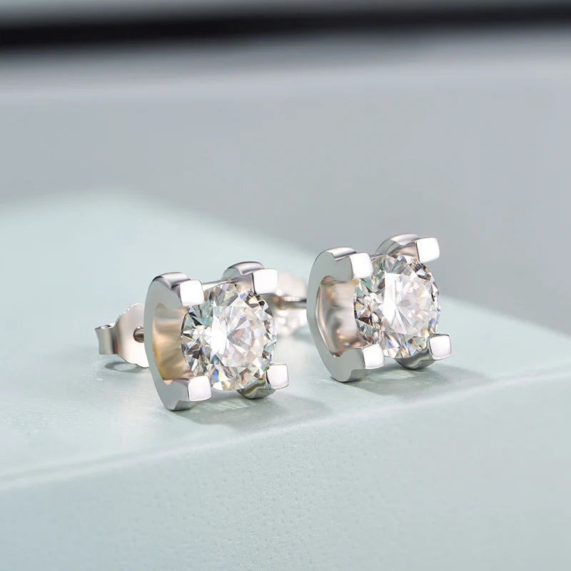 Jeweller Buy Luxury 925 Sterling Silver Stud Earrings VVS Moissanite Round Brilliant Cut Diamond Fashion Jewelry