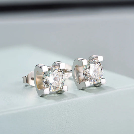 Jeweller Buy Luxury 925 Sterling Silver Stud Earrings VVS Moissanite Round Brilliant Cut Diamond Fashion Jewelry