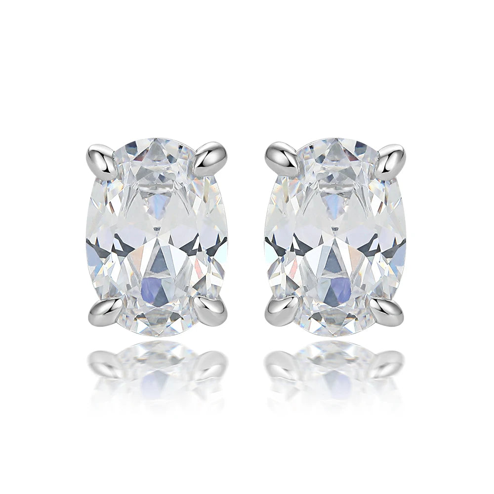 Classic Oval Cut 5*7mm Clear White Zirconia Stone Studs Non Tarnish 925 Silver Earrings