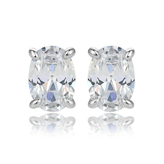Classic Oval Cut 5*7mm Clear White Zirconia Stone Studs Non Tarnish 925 Silver Earrings