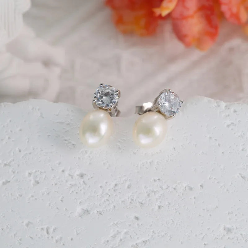 Hot Selling trendy s925 sterling silver Rhodium plated jewelry  natural genuine pearl earrings for Weddings Gifts