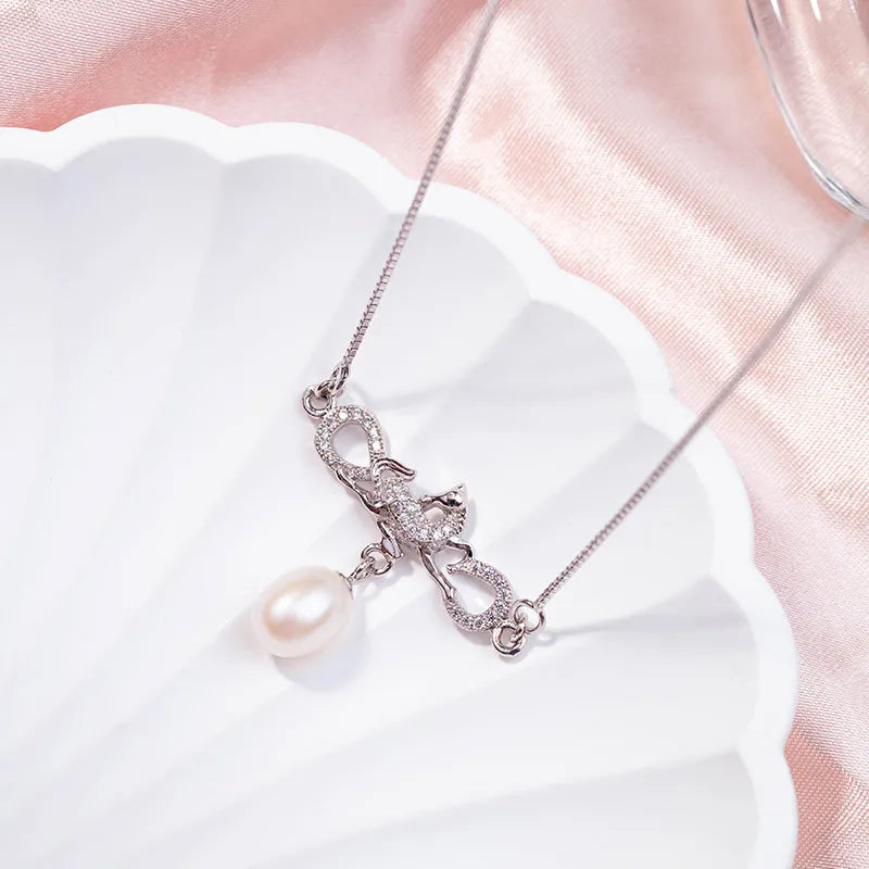 925 sterling silver women teardrop pearl charm drop pendant necklace with pearl pendant