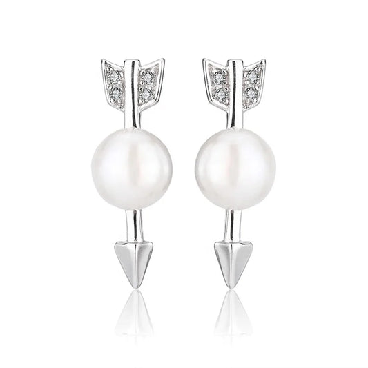 Wholesale bulk fine luxury jewelry arrow 925 sterling silver pearl women studs earring