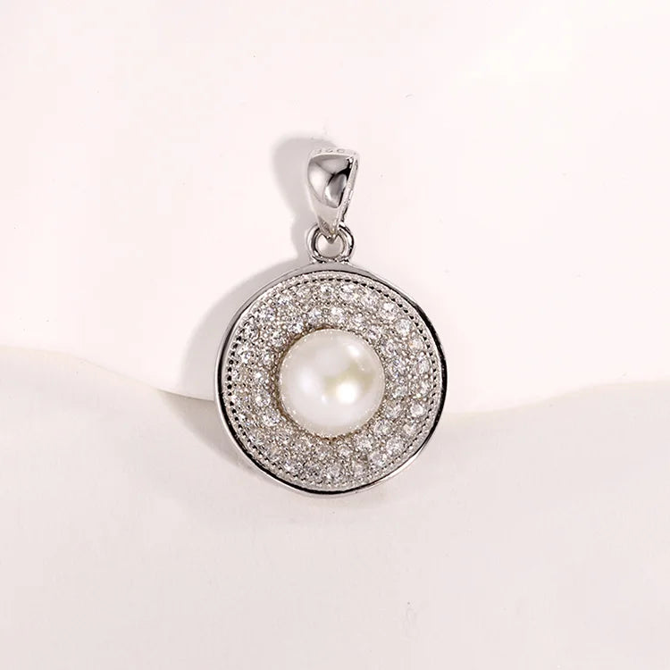 Round circle sterling silver single freshwater pearl pendant for girlfriend