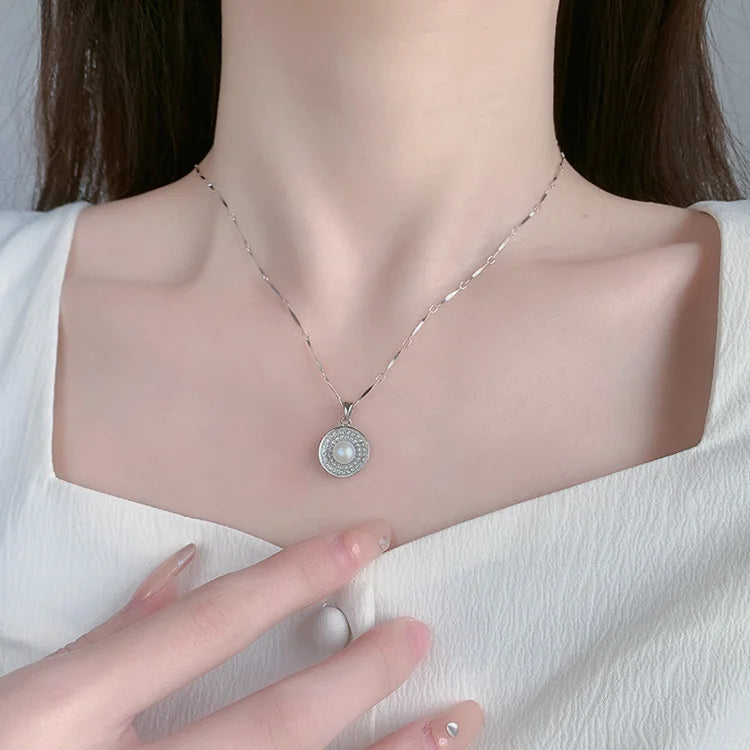 Round circle sterling silver single freshwater pearl pendant for girlfriend