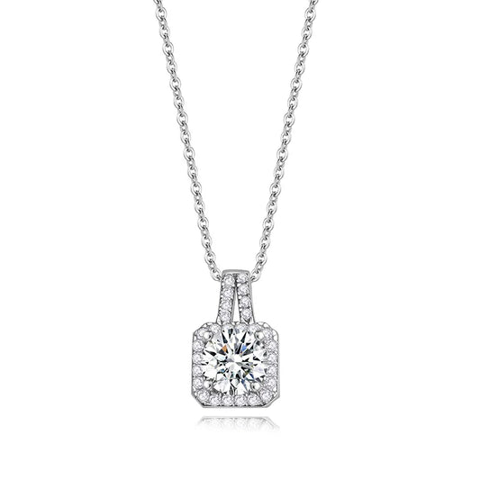 Jeweller Buy Women's 925 Sterling Silver Link Chain Necklace with 1 CT Brilliant Cut Moissanite Diamond iced-out Square Pendant Gift Wedding