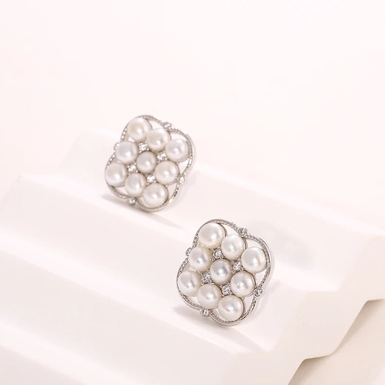 Custom real freshwater pearl Stud earrings luxury jewelry Cubic Zirconia Gold Plated Earrings for Women Wedding Party Gift