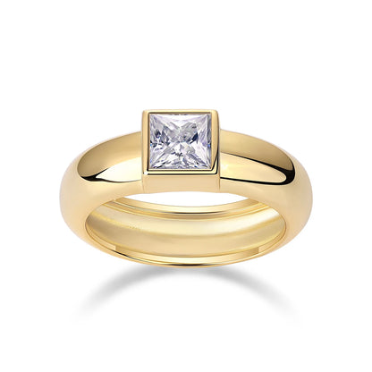 Gold-Plated S925 Silver Square Moissanite Ring - Elegant Statement Jewelry, Luxury Design, Perfect for Engagements